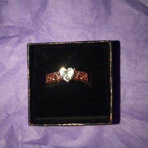 Rose gold rhodium plated ring with CZ heart stone